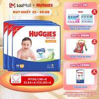 Combo 3 gói Tã quần Huggies Skincare Mega Jumbo M106/L100+4/XL84/XXL76 với tràm trà dịu da