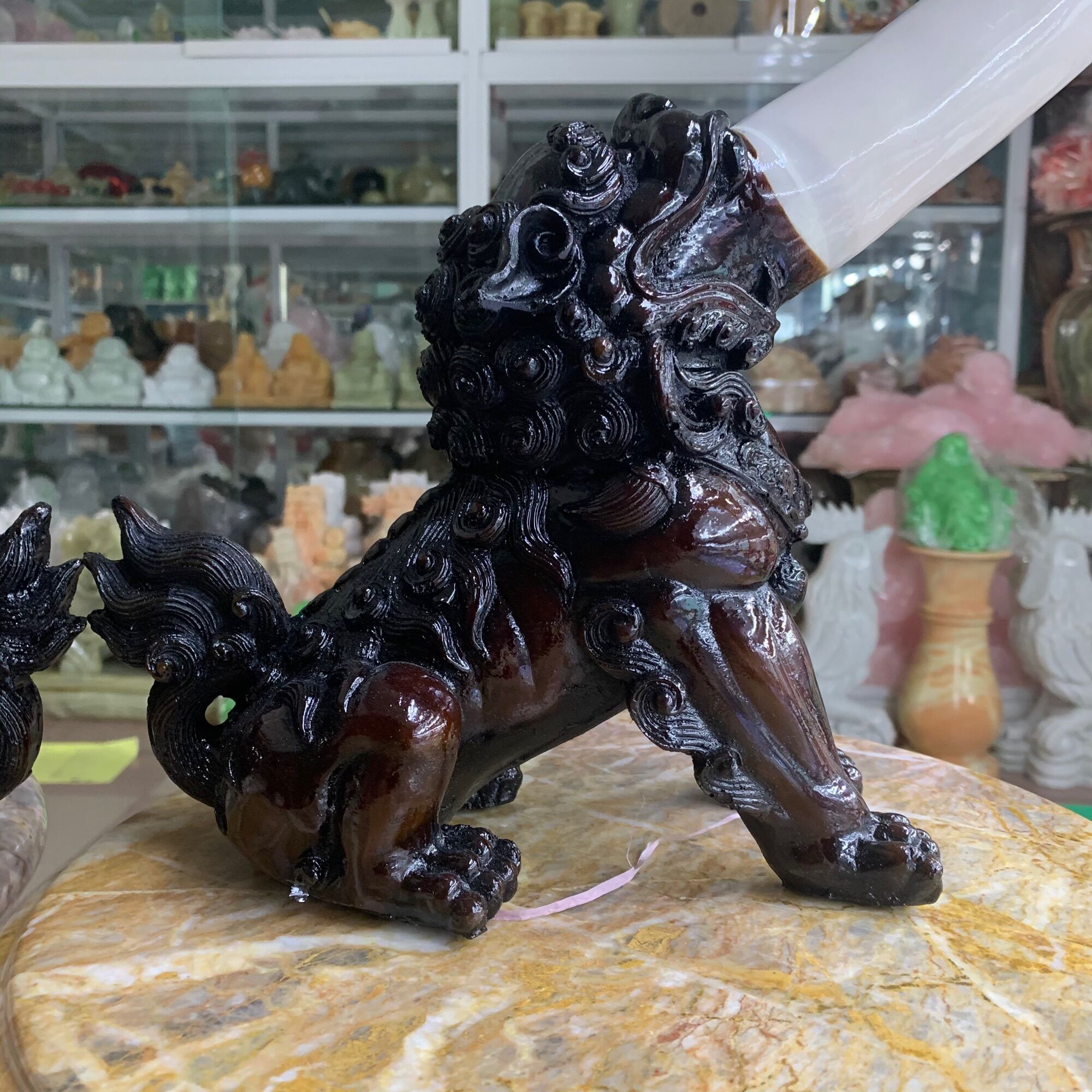 Cặp Kỳ Lân (Kì Lân) Ngậm Ngà Đá Đúc Phong Thuỷ, Sang Trọng, May Mắn, Tài Lộc Đặt Phòng Khách, Bàn Làm Việc - cao 63.5cm