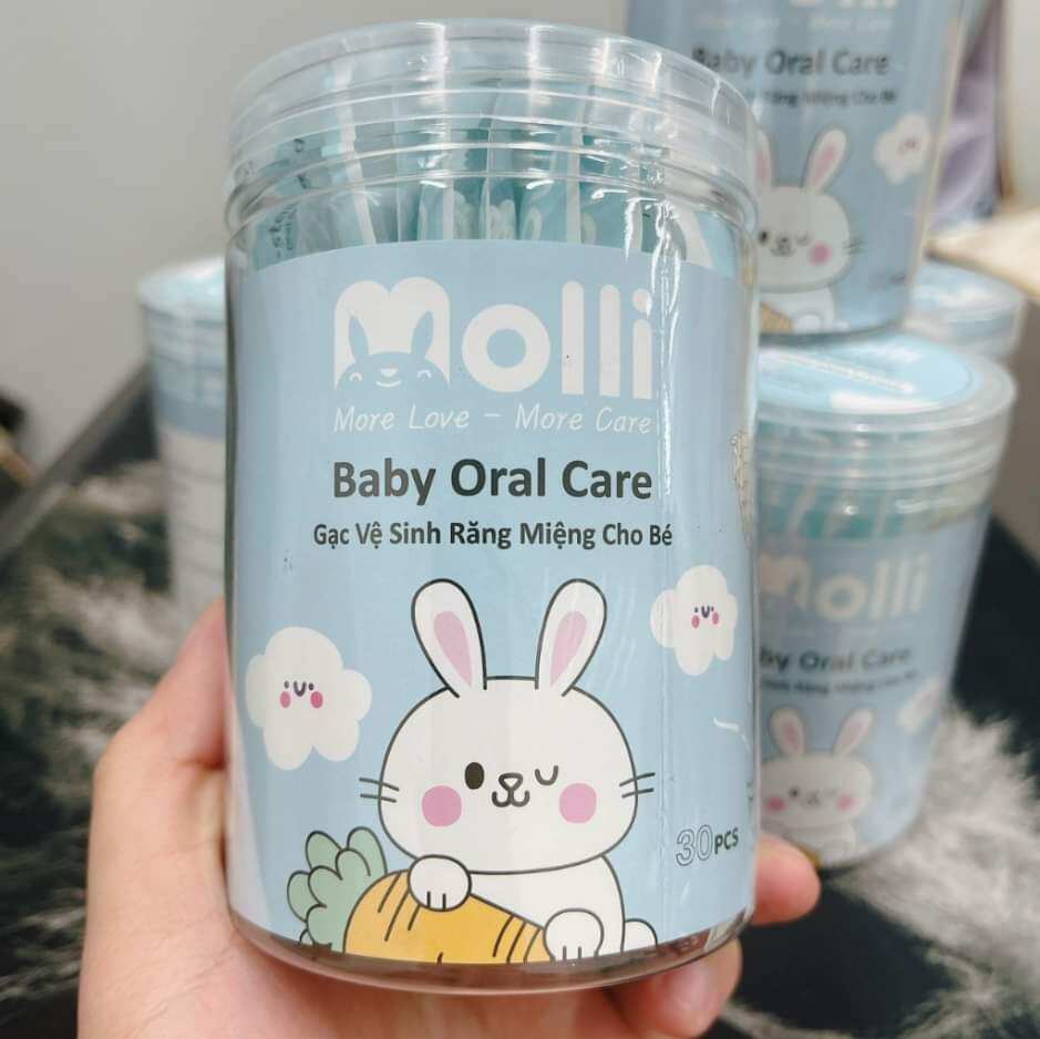 Gạc rơ lưỡi Molli đã tiệt trùng giúp làm sạch răng miệng cho bé hộp 30 que