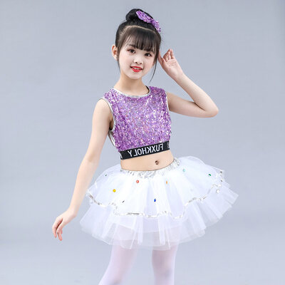 Bộ Trang Phục Biểu Diễn Khiêu Vũ Jazz Cho Bé Gái Phong Cách Hip Hop Váy Xếp Ly Nhung Sequin Cho Bé Gái Từ 3 Đến 14 Tuổi