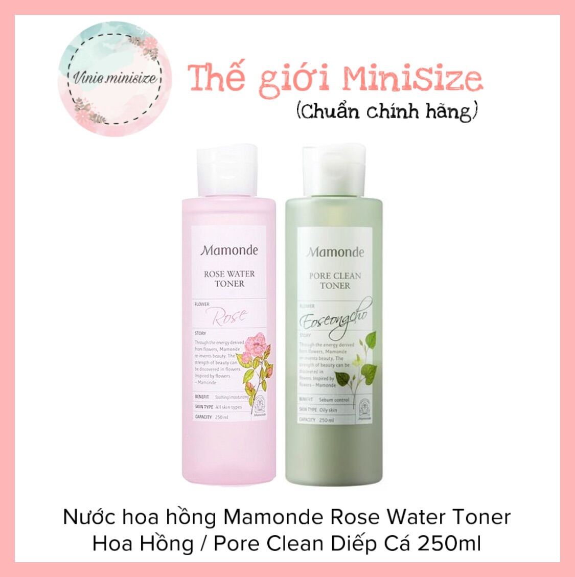Nước hoa hồng Mamonde Rose Water Toner Hoa Hồng / Pore Clean Diếp Cá 250ml | Vinie.minisize giá rẻ