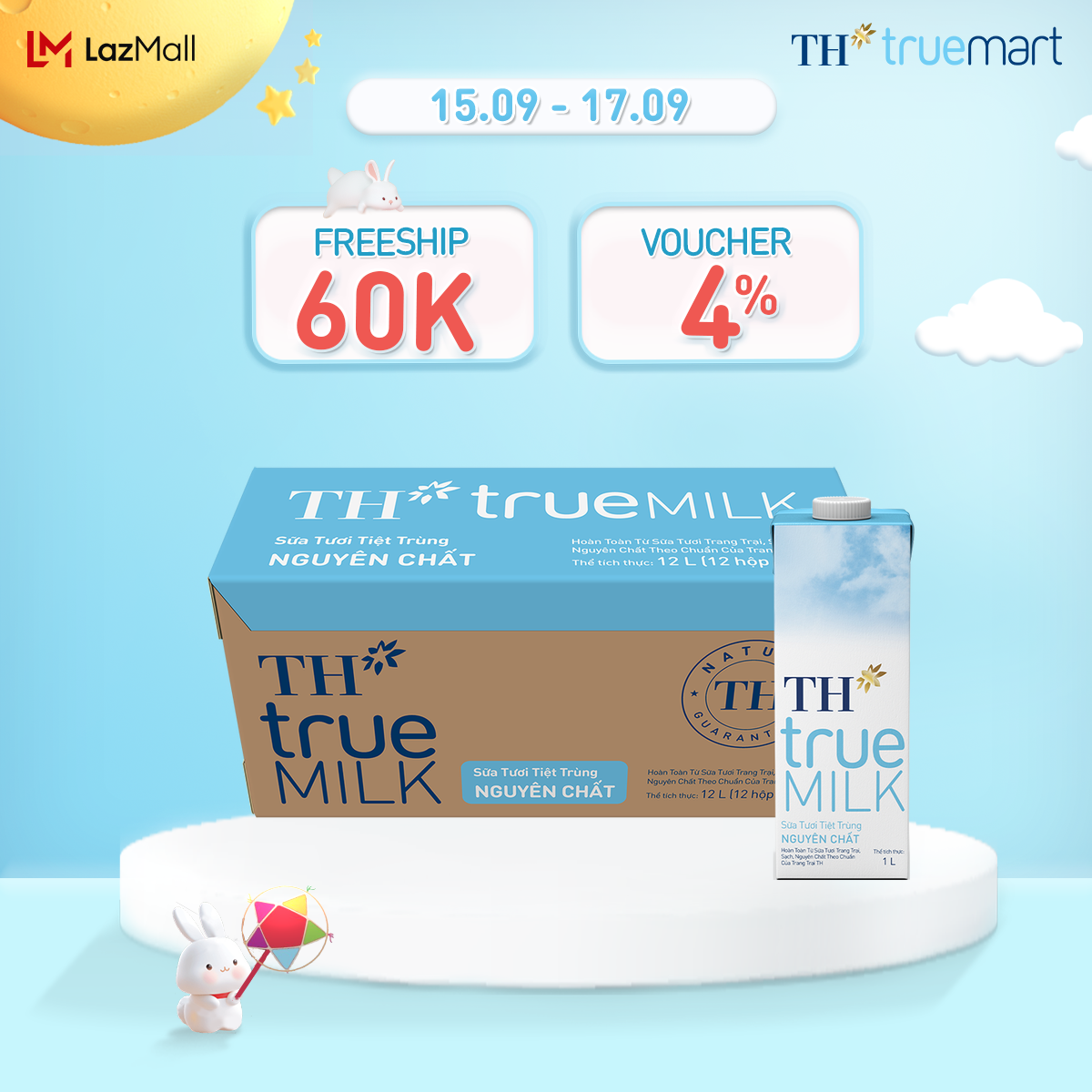 Thùng 12 hộp sữa tươi tiệt trùng TH true MILK nguyên chất 1 L (1 L x 12)