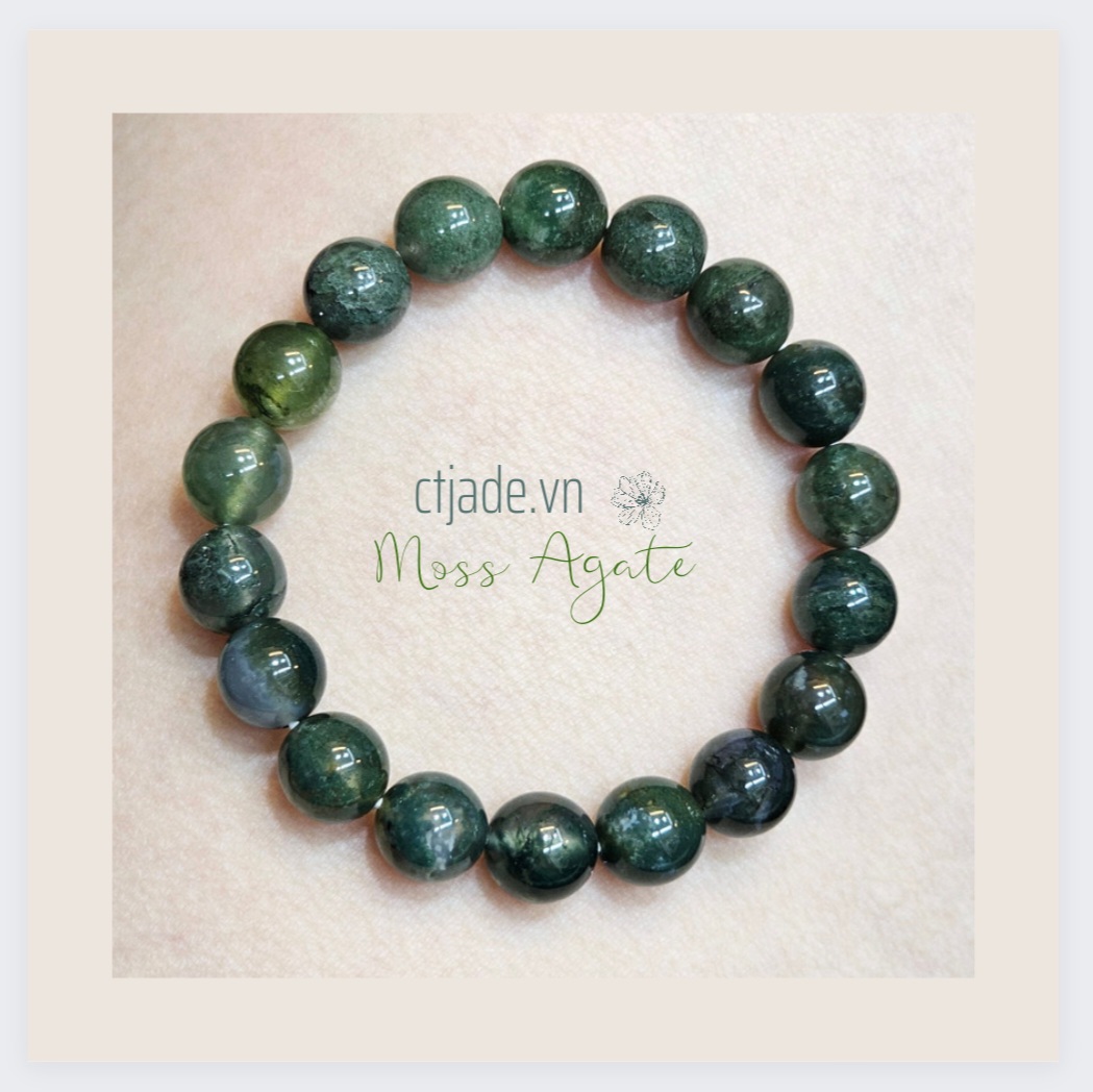 ** 2208295 Trang sức đá phong thủy hộ mệnh bình an - Vòng tay đá thiên nhiên Moss Agate - CTjade