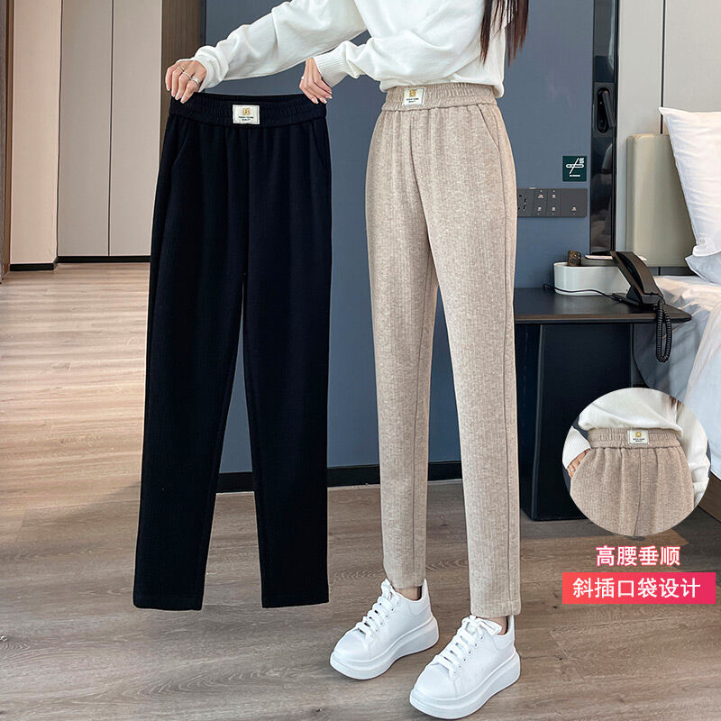 Quần Thể Thao Lót Lông Cừu Nữ Thu Đông Mới 2025 Phong Cách Harajuku Quần Dài Nhún Bèo Nhún Bèo Nhún Quần Nhung Thường Ngày