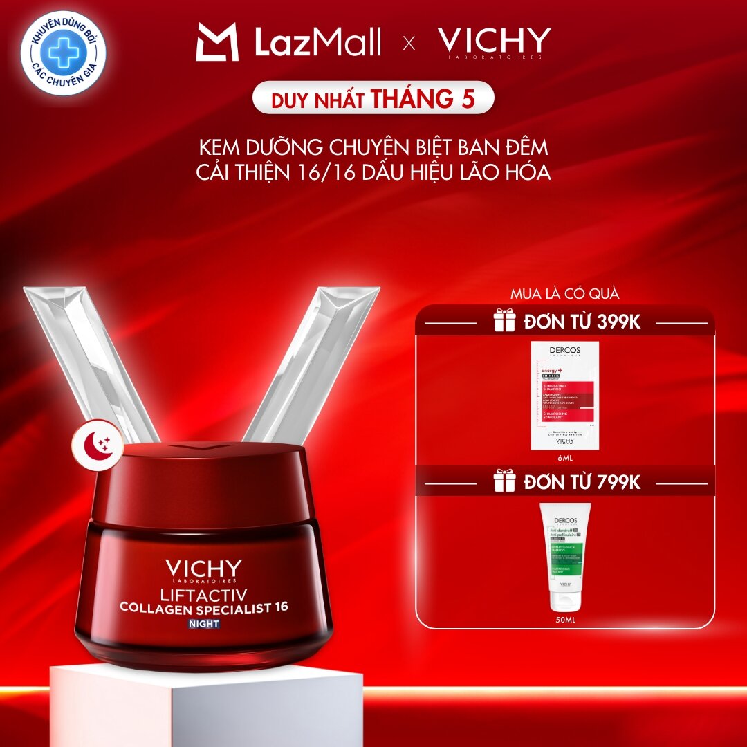 Kem dưỡng giúp cải thiện trọn 16 dấu hiệu lão hóa, giảm nếp nhăn, sáng da, dùng ban đêm Vichy Collagen 16 Night 50ml