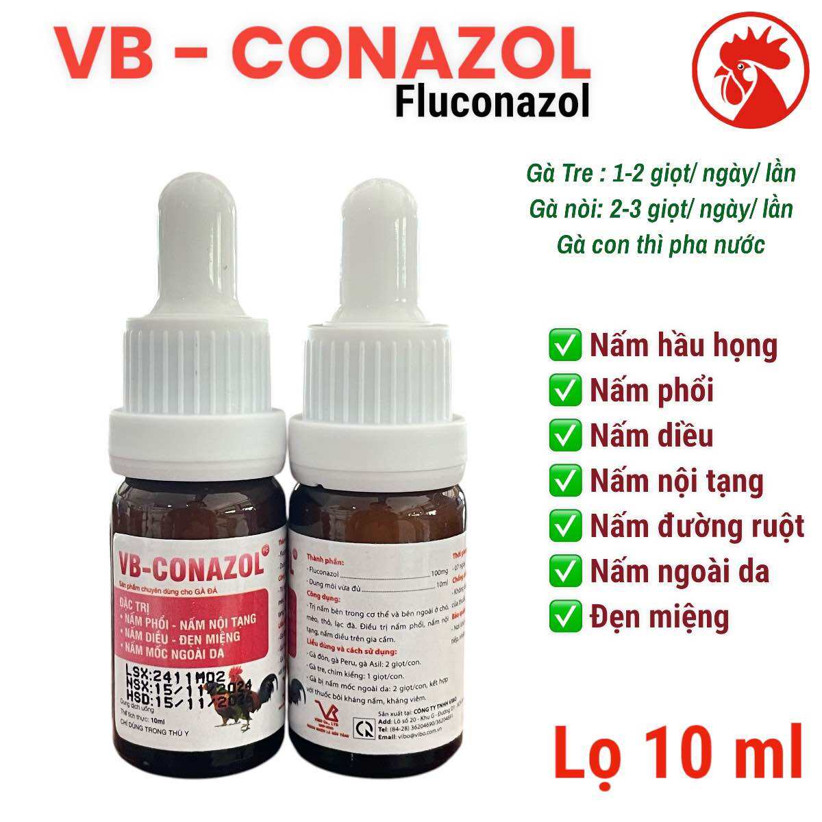 Conazol 10ml (Fluconazol) thuốc uống trị nấm họng nấm nội tạng nấm diều nấm phổi nấm đường ruột nấm 