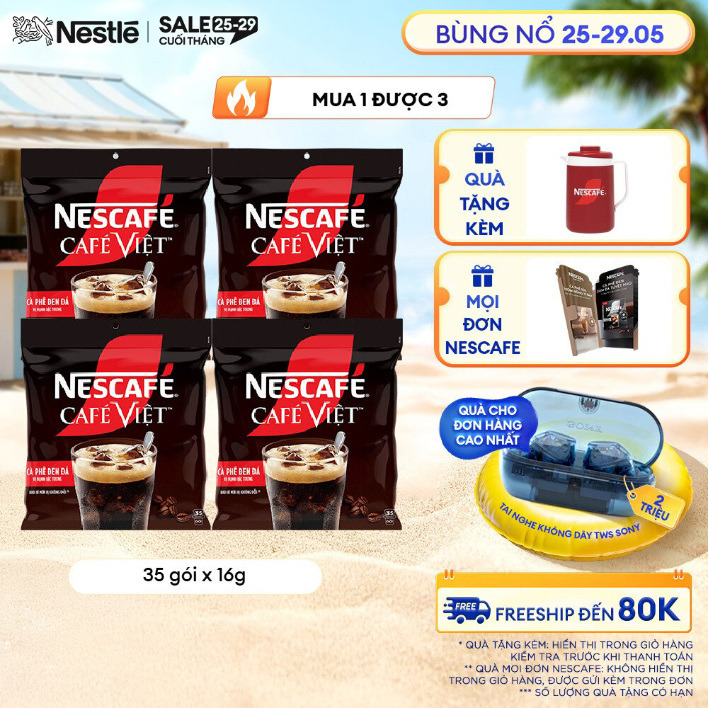 [ƯU ĐÃI THÁNG 5] [FREESHIP HCM] Combo 4 Túi Cà phê hòa tan NESCAFÉ Café Việt Cà phê đen đá (Túi 35 gói x 16g)