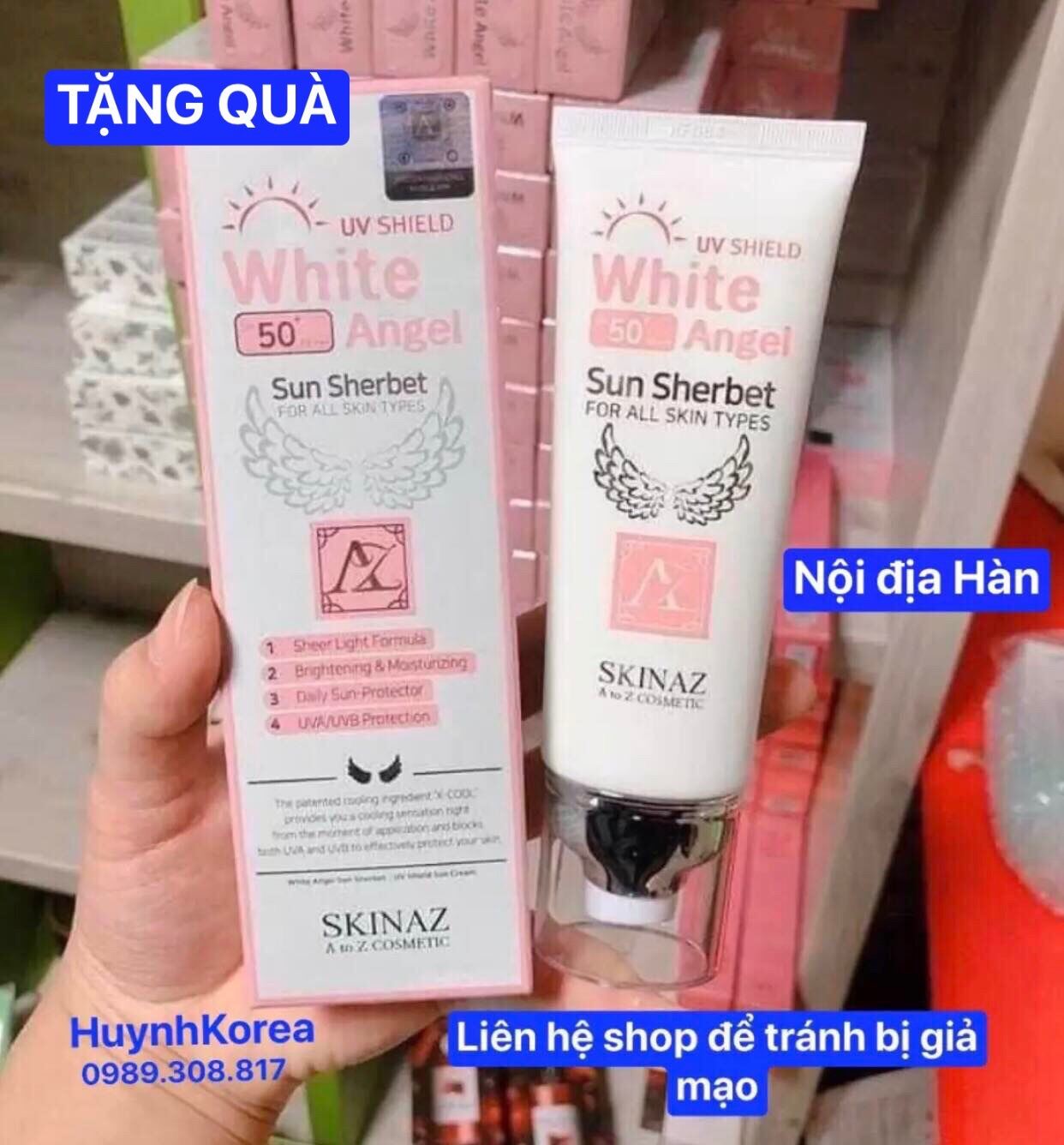 TẶNG QUÀ - Kem chống nắng cao cấp White Angel Skinaz nội địa Hàn Quốc