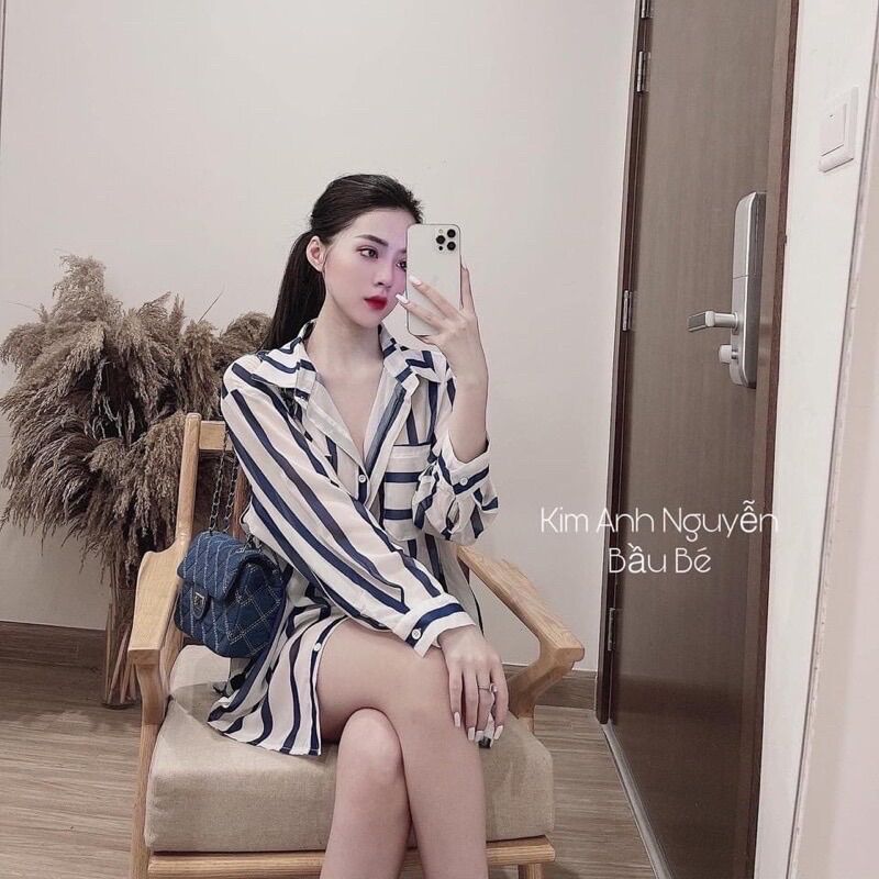 Set áo sơ mi kẻ sọc mix quần sooc💋free ship