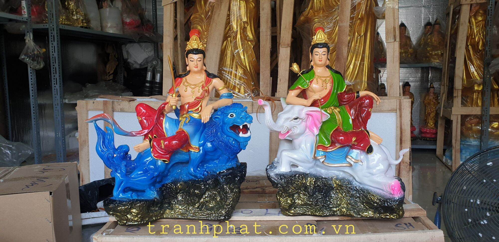 Bộ tượng Văn Thù, Phổ Hiền 50cm composit