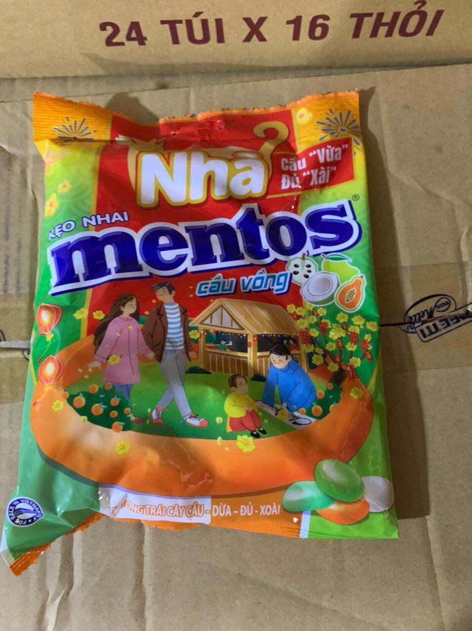Kẹo Nhai Mentos 3 viên Cầu Dừa Đủ Xài -240g