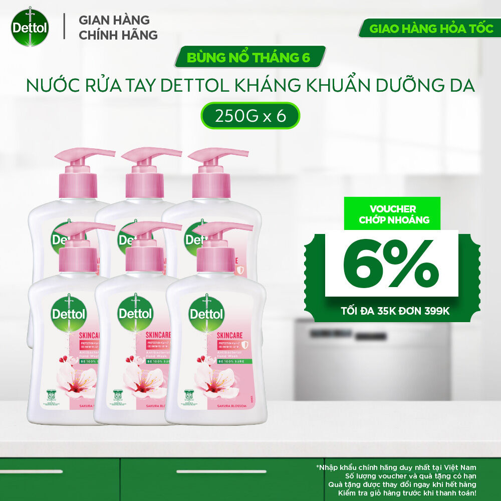 Combo 6 chai nước rửa tay Dettol kháng khuẩn dưỡng da - Chai 250g/Chai