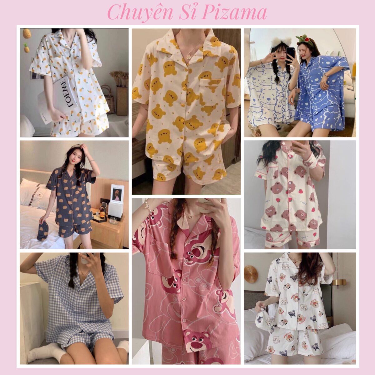 Bộ ngủ pizama cộc tay kate lụa loại 1 yêu luôn