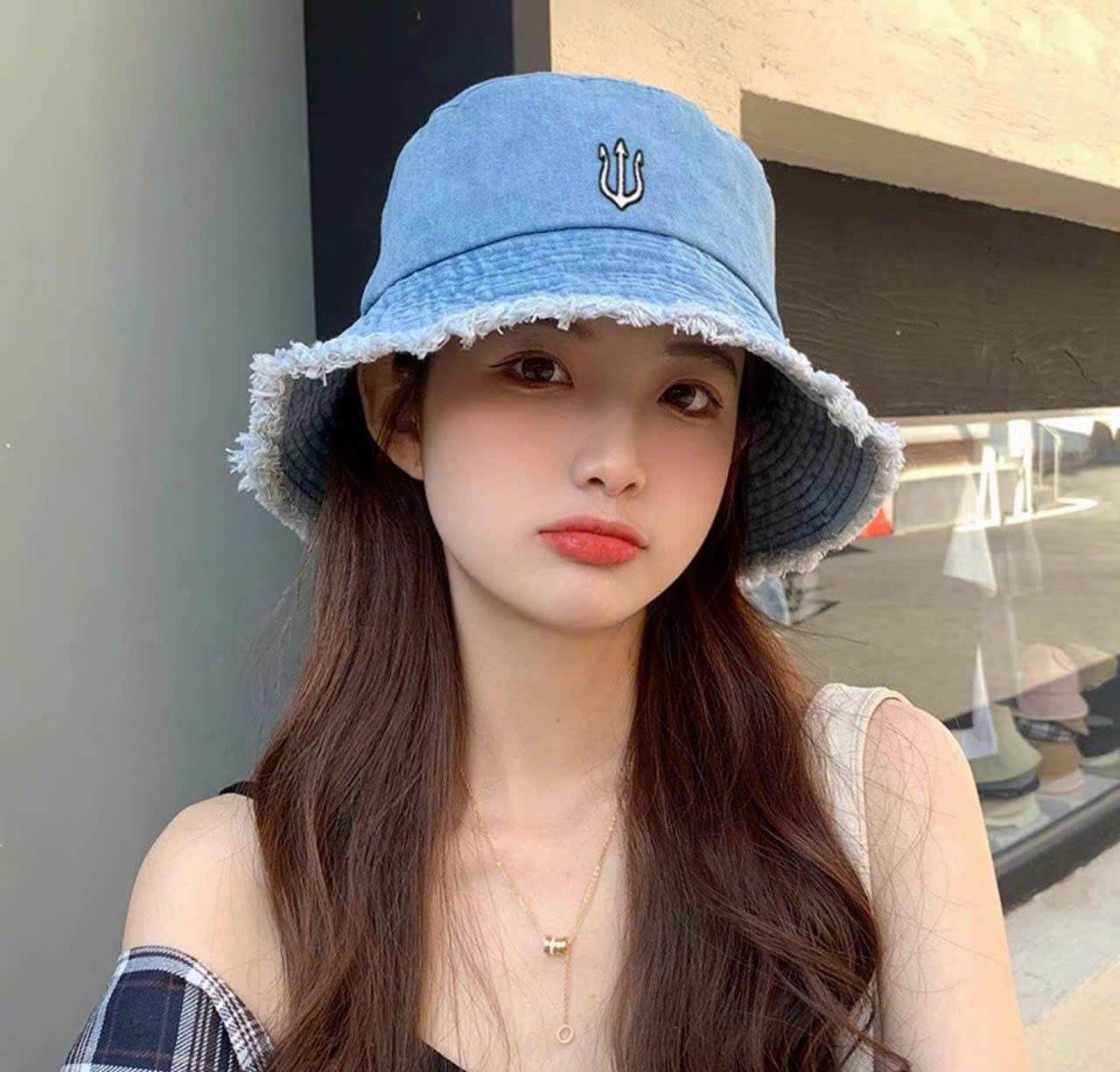 Mũ bucket Denim rách vành cao cấp chống nắng, nón vành tròn nhẹ thoáng phong cách Ulzzang Hot Trend hè 2021