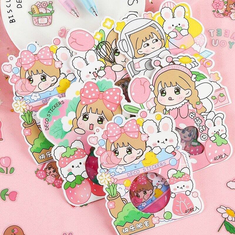 Set 40 sticker hình dán nhật ký bé chibi dâu tây dễ thương A2812