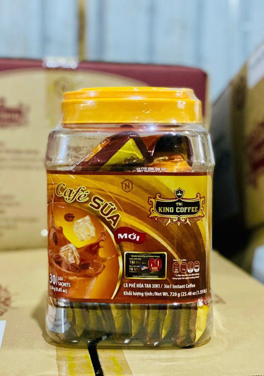 Cà phê sữa hòa tan 3in1 king coffee - hộp nhựa 30 gói x 24g