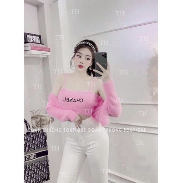 Set áo len lông croptop kèm áo 2 dây hot hit