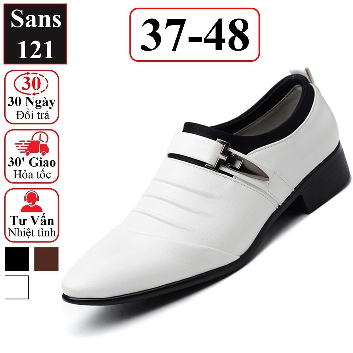 Giày da nam cao cấp sans121 giầy tây không dây đen nâu trắng bigsize size lớn 43 44 45 46 47 48 nhỏ 37 38 39 40 41