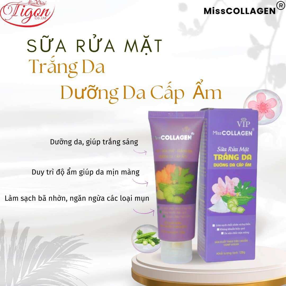 Sữa rữa mặt trắng da dưỡng ẩm mùa đồng miss collagen