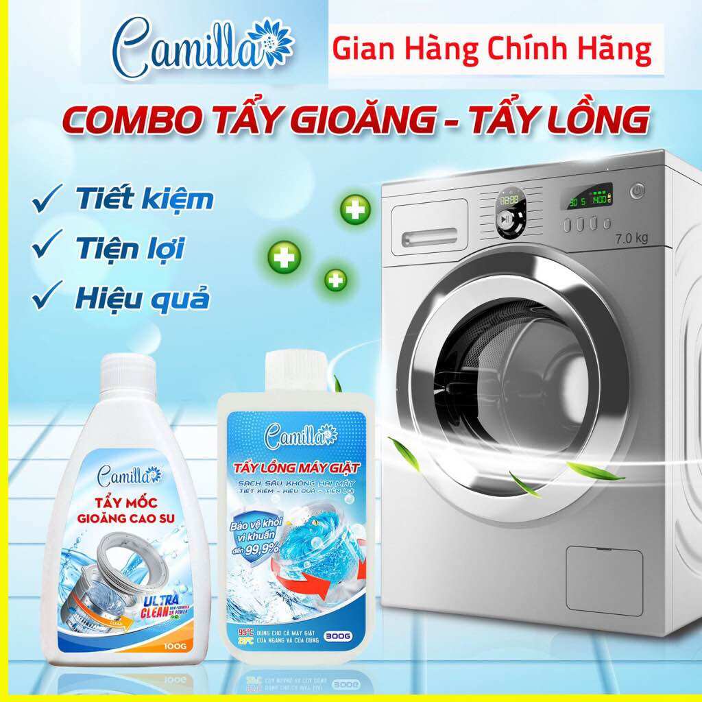 Combo tẩy lồng máy giặt camilla 300gr + tẩy mốc gioăng cao su cao cấp camilla 100gr. giúp làm và loại bỏ vi khuẩn
