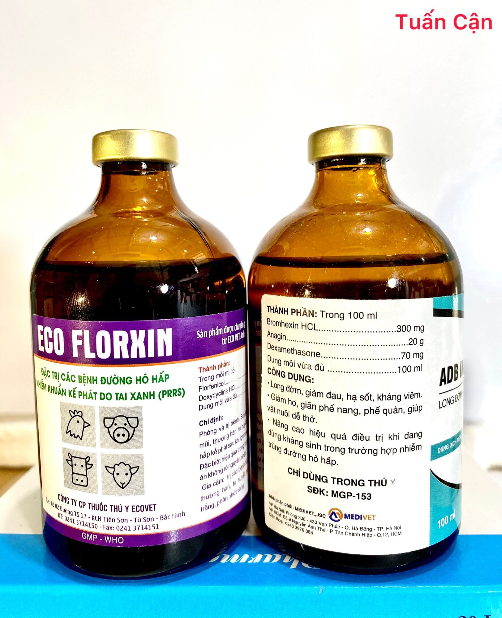 Cặp Eco Floxin ( Doxy+flo)+ ADB( Anagin+Brom+Dexa) Ho, thở, viêm phổi, tiêu chảy dùng trong Thú Y
