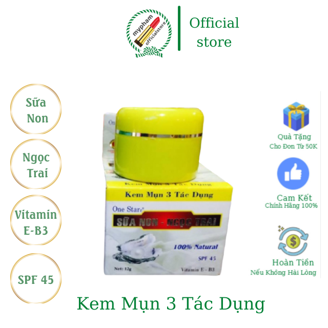 Kem Mụn 3 Tác Dụng, Sửa Non - Ngọc Trai One Star, Giảm Các Loại Mụn, Mủ, Viêm, Đỏ 12g