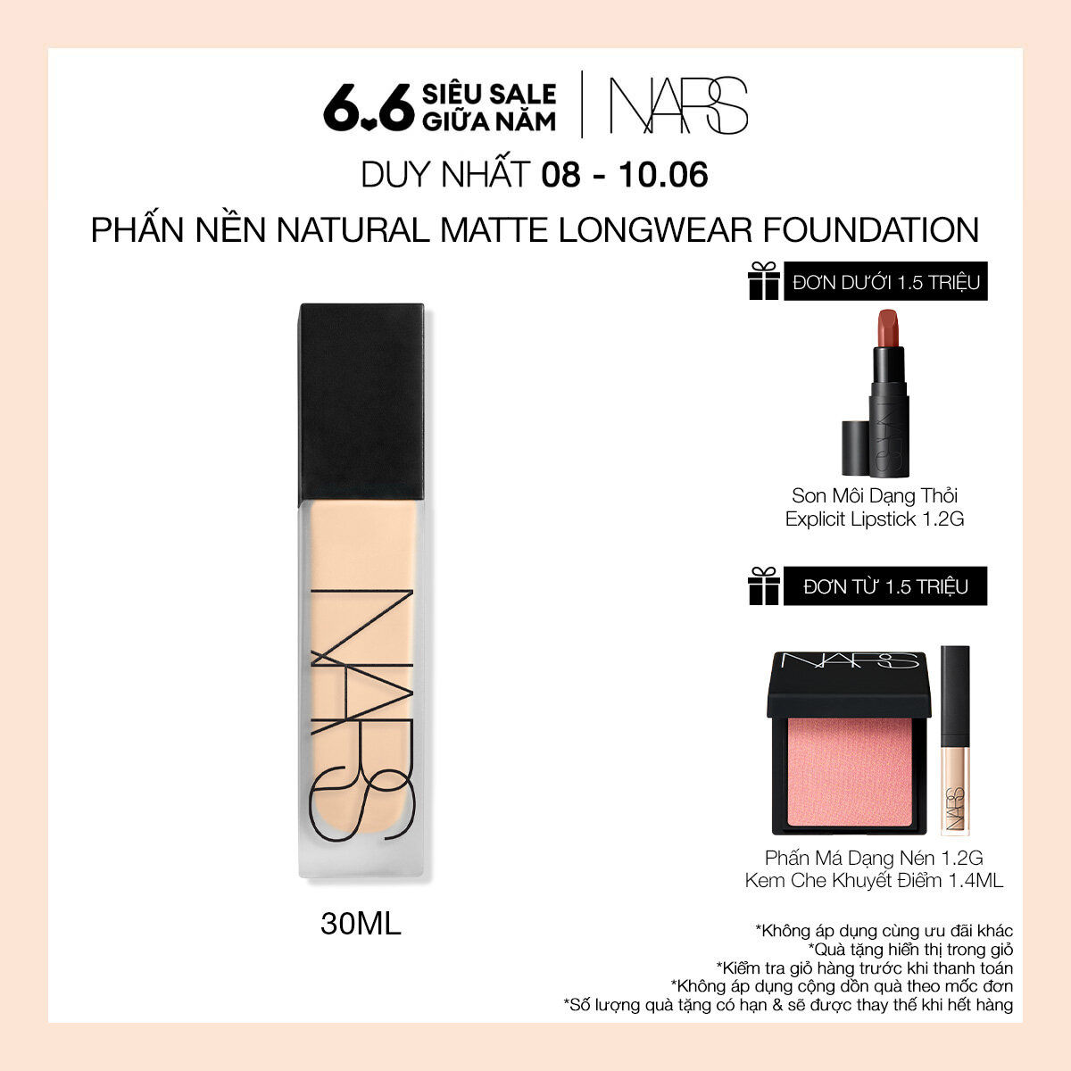 Sản phẩm trang điểm nền dạng kem NARS Natural Matte Longwear Foundation 30ml