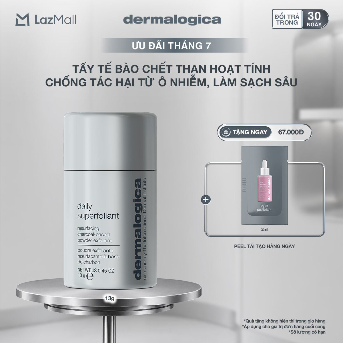 Tẩy da chết dermalogica daily superfoliant travel size 13g than hoạt tính chống tác hại từ ô nhiễm, làm sạch sâu