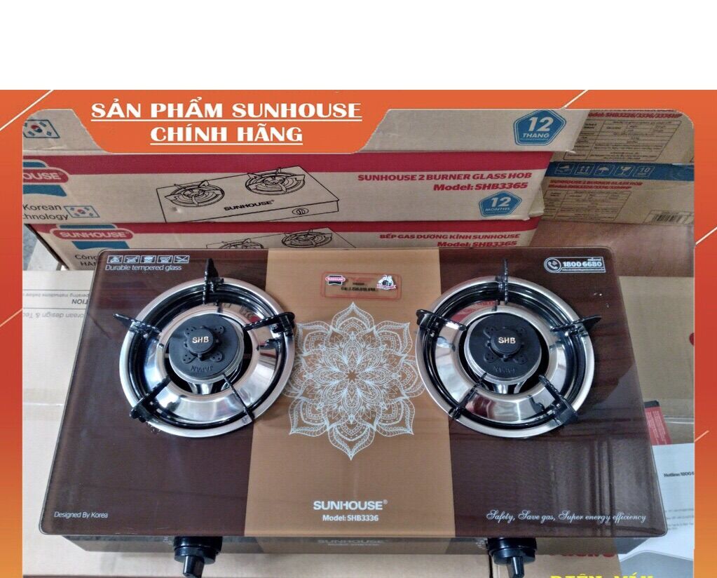 Bếp gas đôi sunhouse mặt kính cường lực - tiết kiệm gas - hàng chính hãng 100%