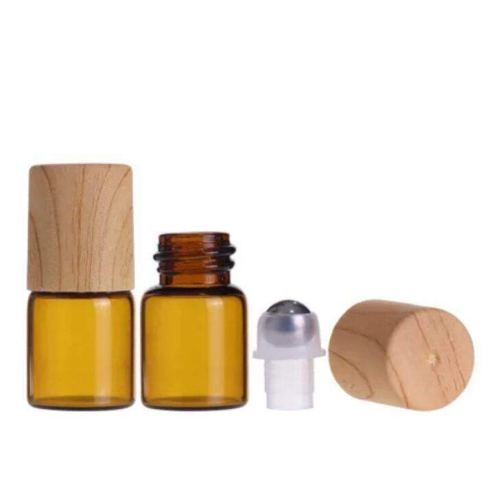 Combo 5 Chai 1Ml Thủy tinh Nâu Cánh dáng Hổ phách Nắp vân gỗ đẹp mắt dùng đựng tinh dầu dubai nước hoa son môi bóng