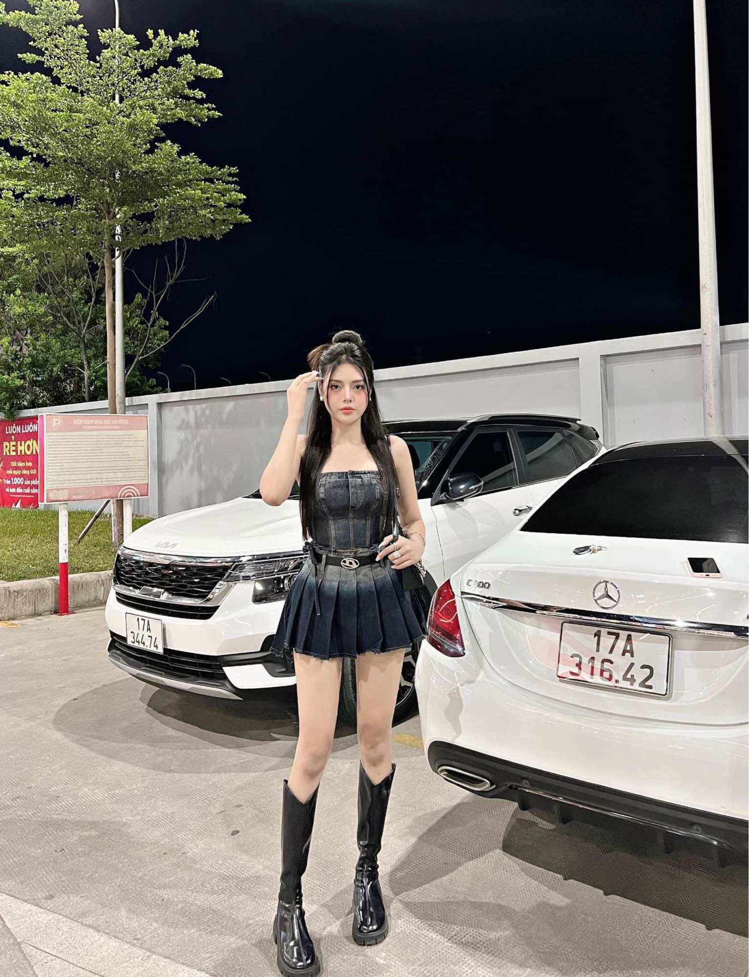 Set váy đầm jeans quây loang kèm đai kh