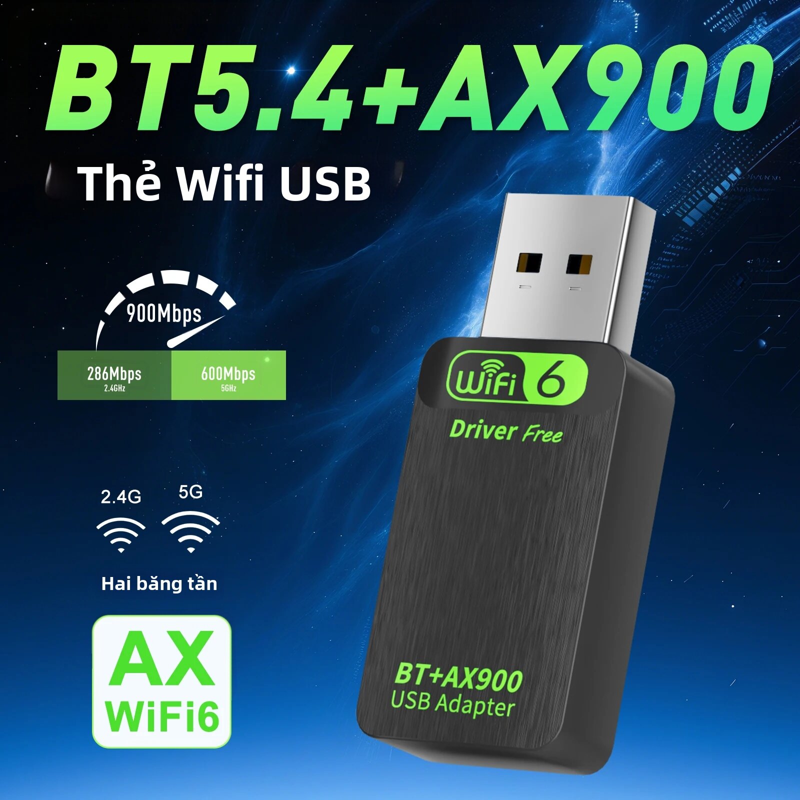 kebidumei | AX900 USB WiFi 6 Bluetooth 5.4 Adapter 2in1 Card Mạng Không Dây Băng Tần Kép 2.4G & 5GHz Cho PC/Laptop Tốc Độ Cao 900Mbps Không Cần Trình Điều Khiển Giá 121,600 Đồng*Miễn phí vận chuyển