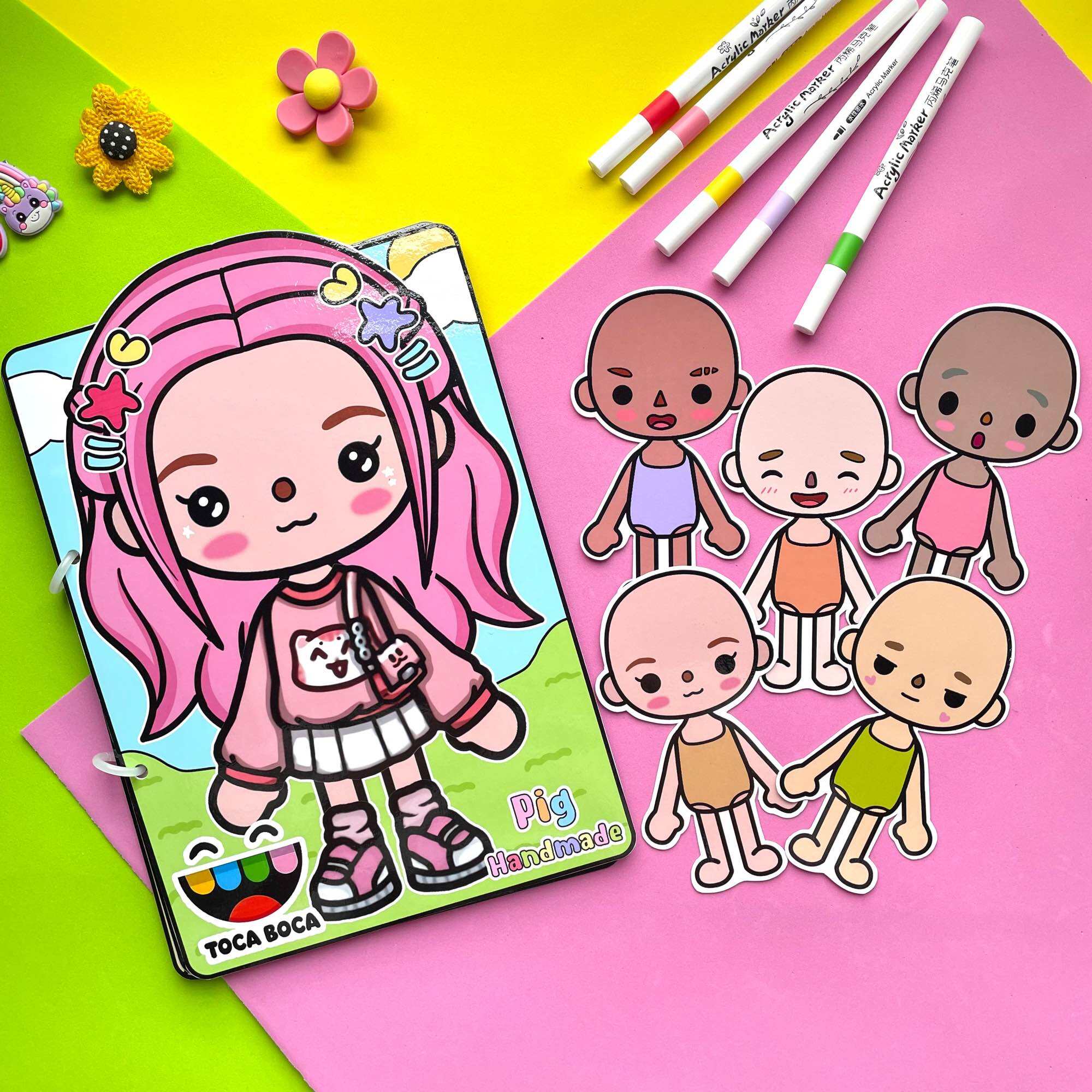(mới) Đồ chơi bóc dán thời trang Búp bê giấy Tocaboca size to - Búp bê giấy Pighandmade