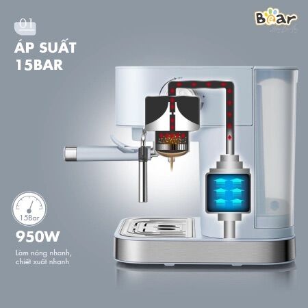 [Chính Hãng] Máy Pha Cà Phê Espresso Bán Tự Động cho Gia Đình BEAR CF-B15V1