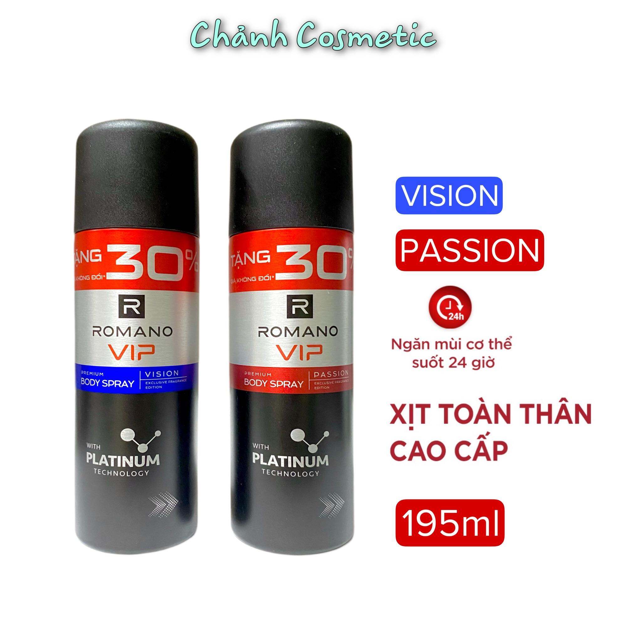 Xịt Khử Mùi Toàn Thân Romano Vip Hương Nước Hoa Cao Cấp Passion & Vision 195ml