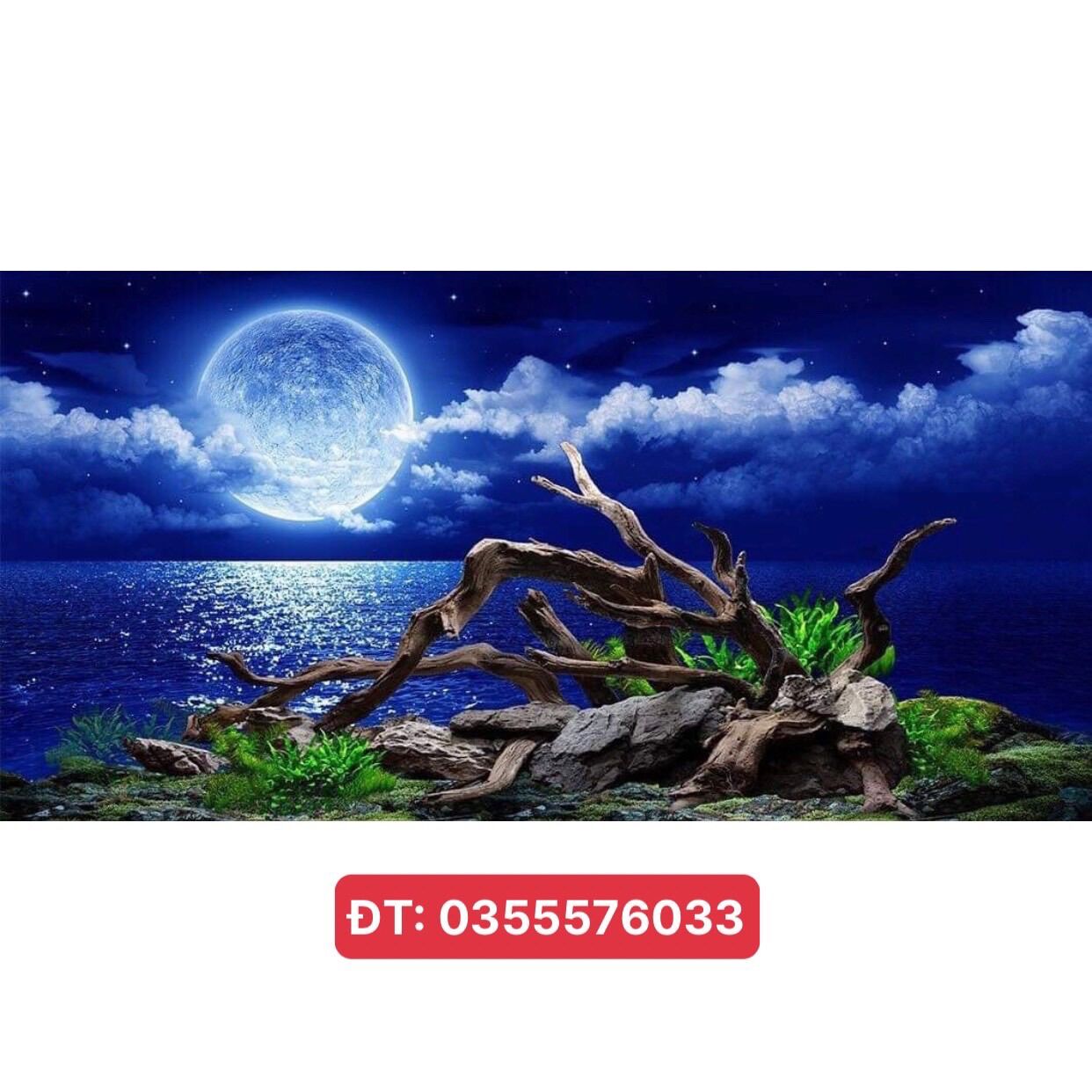 Tranh 3D dán hồ cá - bể thủy sinh mẫu ánh trăng siêu đẹp có keo sẵn trên bề mặt, in theo KT yêu cầu AQB21-033