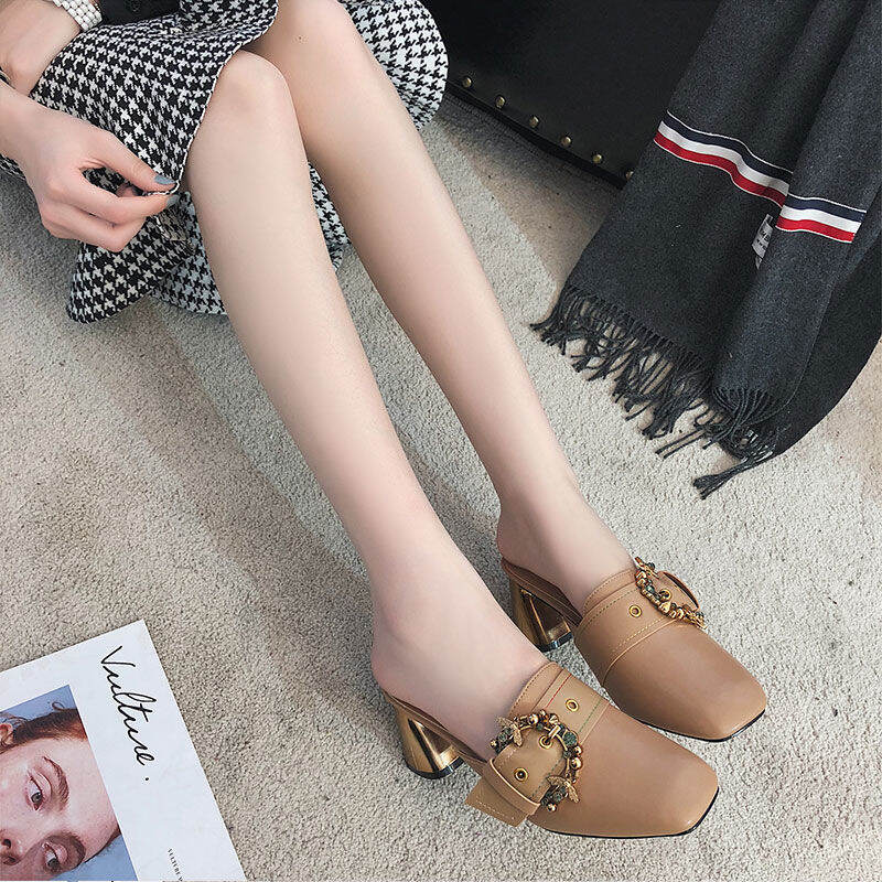 Dép Sục Bít Mũi Dép Lê Mules Đế Dày Gót Cao Gót Vuông Vừa Người Lười Đi Bên Ngoài Mẫu Mới 2022 Thời Trang Mùa Hè Cho Nữ