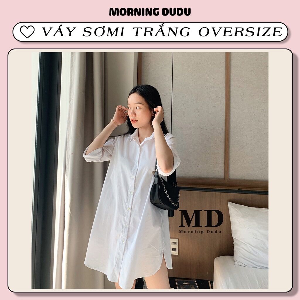 Đầm sơmi trắng dáng rộng basic- oxford dress