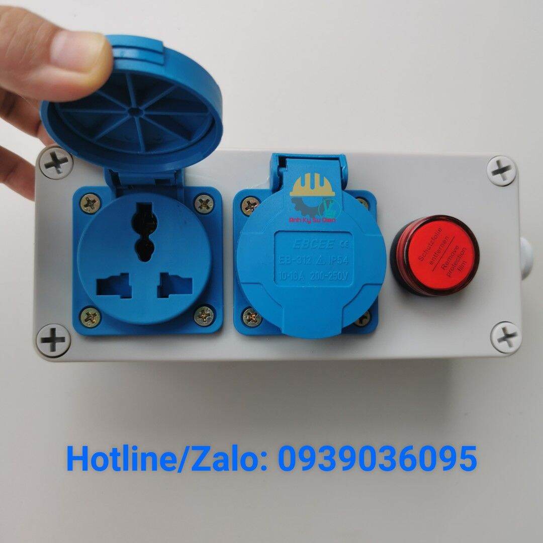 Bộ chia nguồn điện chống nước ngoài trời - hộp nguồn công nghiệp 2 ổ cắm ebcee 10a-16a có đèn - ip67