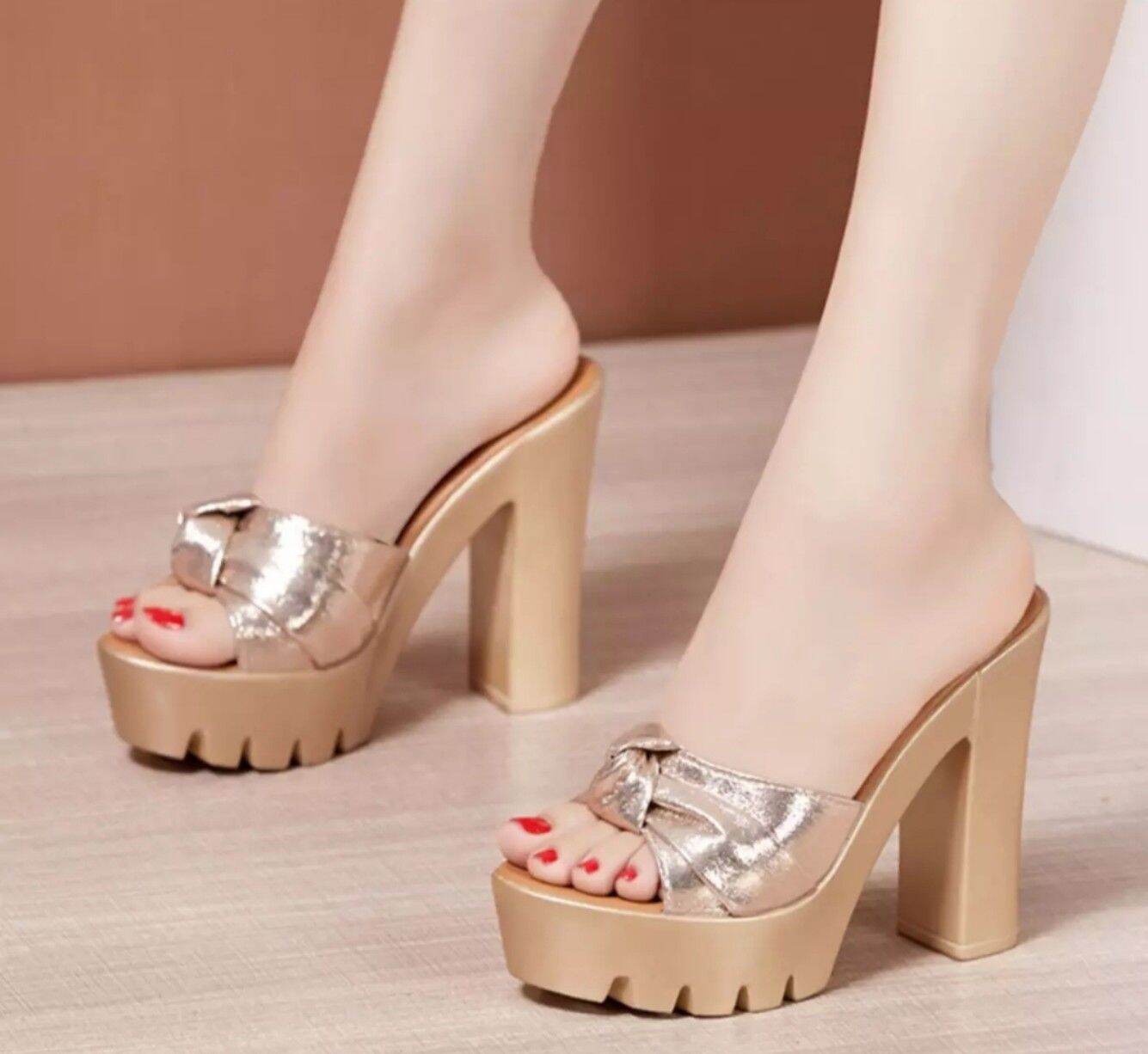 Dép cao gót nơ cuộn 9f