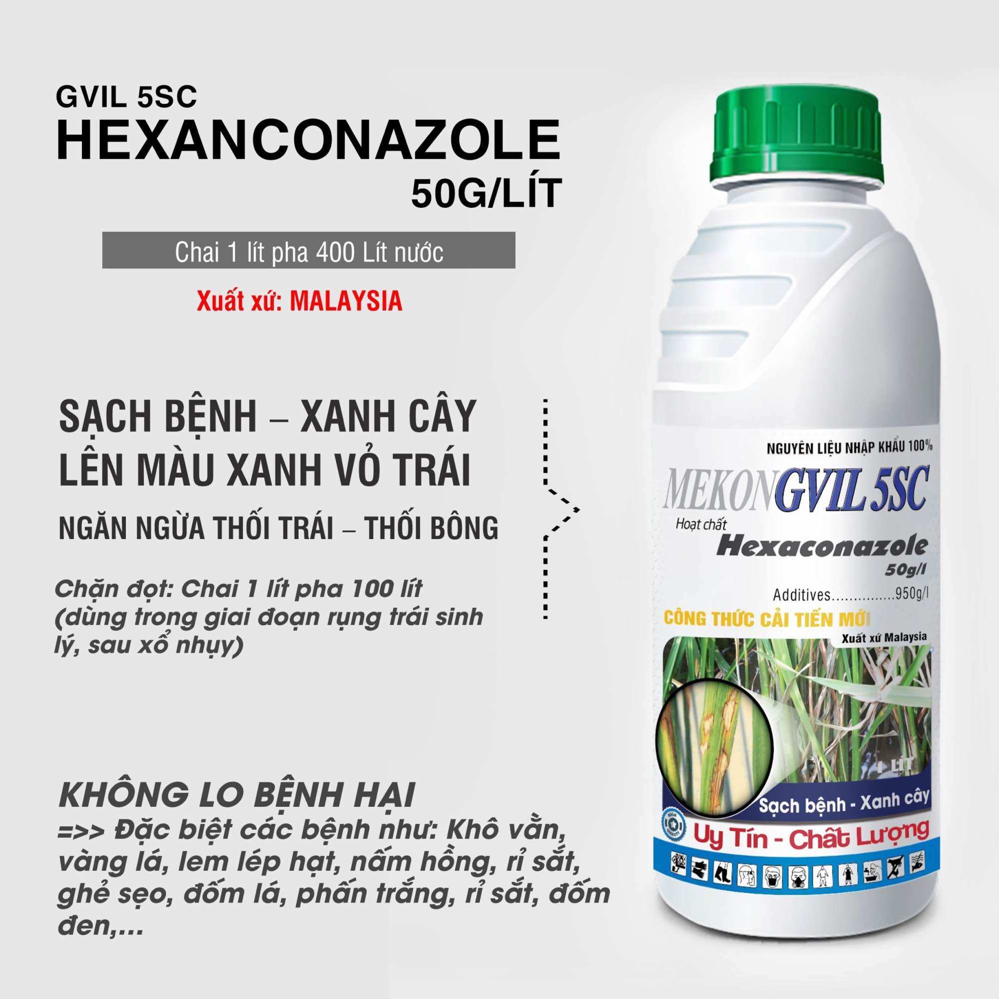 Gvil 5SC - HEXANCONAZOLE 50G/Lít - Nhập khẩu Malaysia - Chai 1 lít