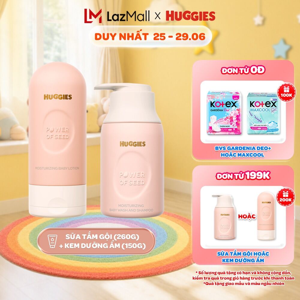 Combo 1 Sữa Tắm Gội và 1 Kem Dưỡng Ẩm Huggies