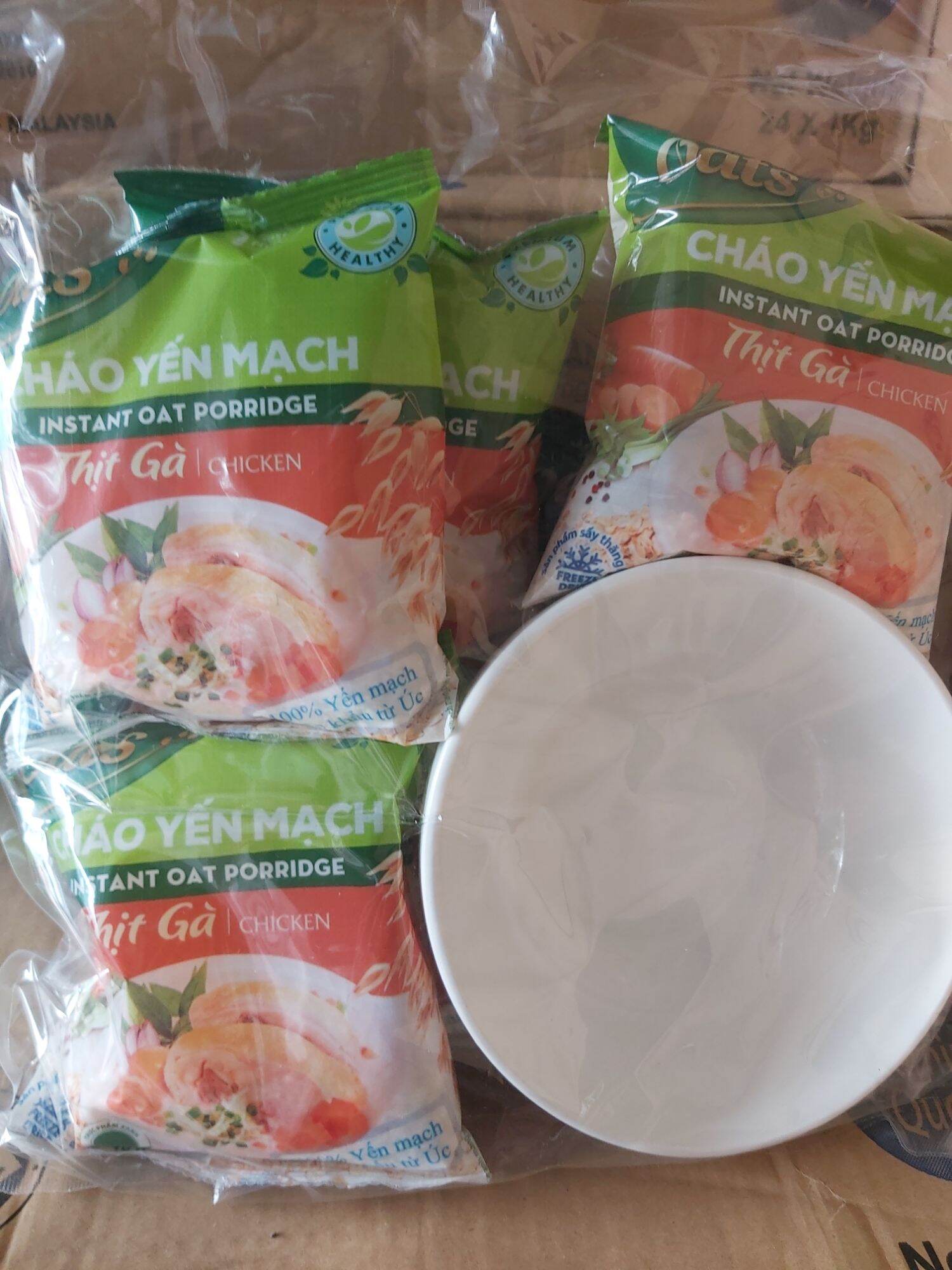 6 Gói cháo yến mạch thịt bằm thịt gà rau nấm tặng tô cao cấp 40g