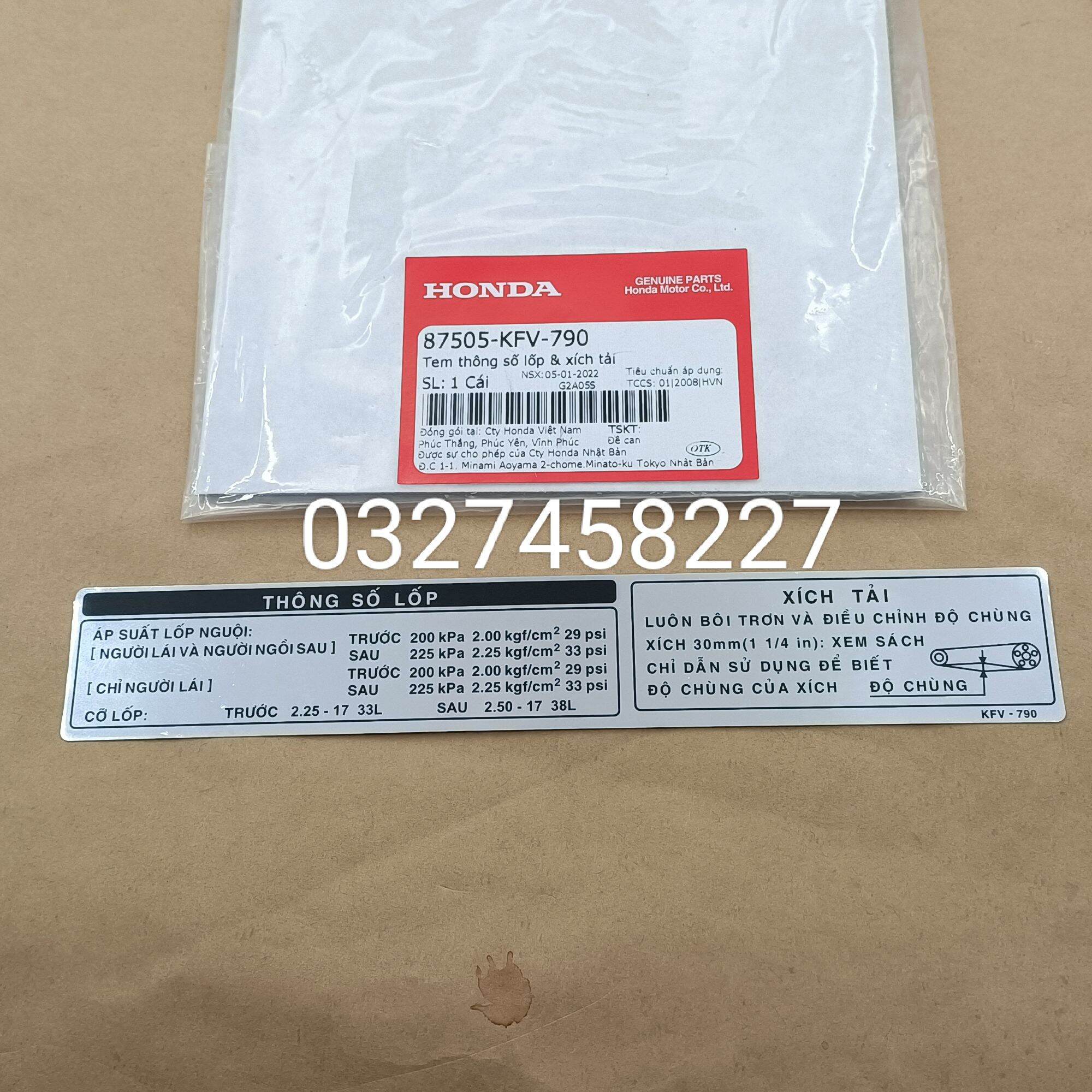 Tem thông số dán hộp xích, sên cacte xe DREAM, WAVE, FUTURE...zin Honda