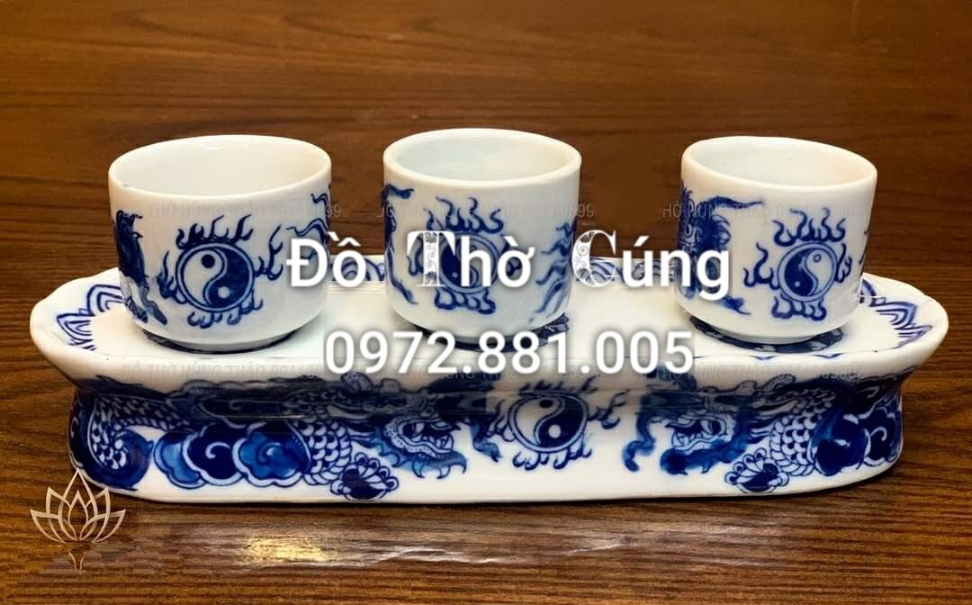 Bộ kỷ chén thờ men lam , hàng 3D vẽ kĩ  (T. A)