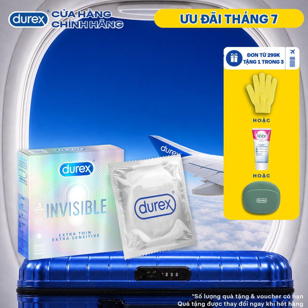Bao cao su Durex Invisible siêu mỏng, size 52mm, hộp 3 bao