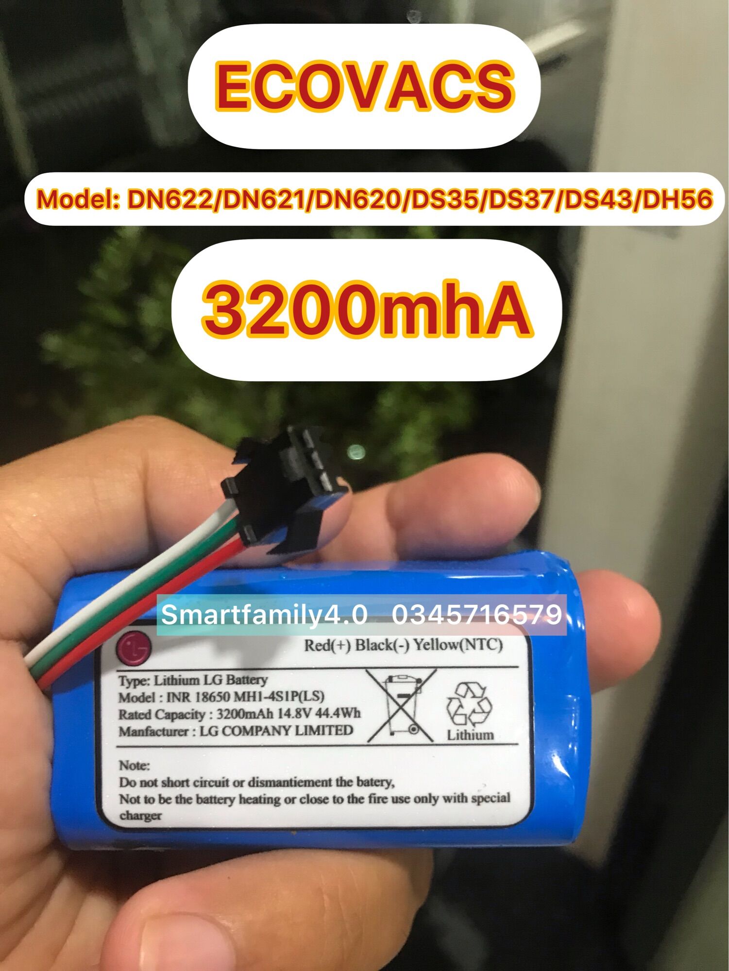 Pin lg 3200ma-bh 6 tháng nâng cấp cho robot ecovacs dn622/dn621/dn620/ds35/ds37/ds43/dh56