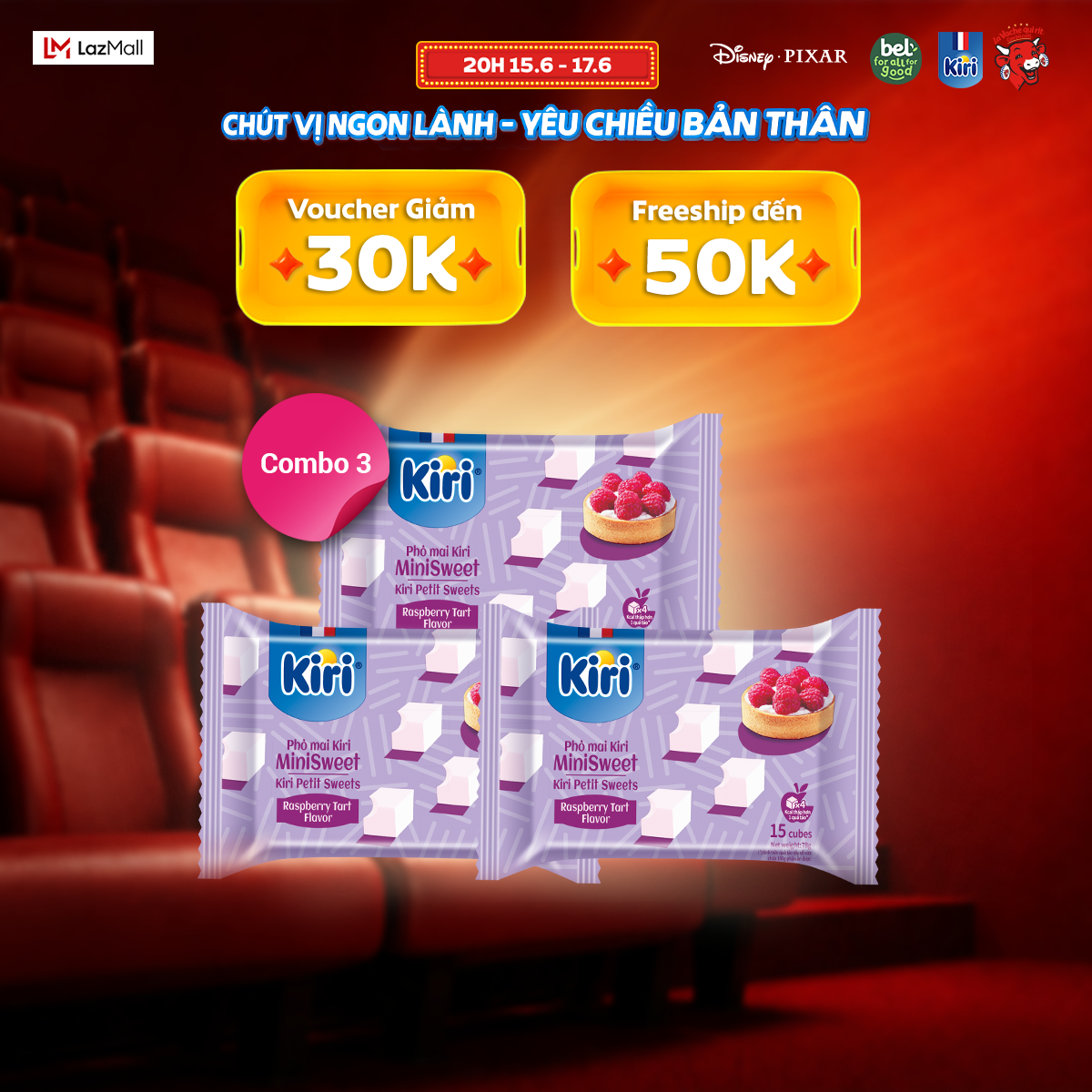 Combo 3 Phô mai Kiri vị mâm xôi 15C 78g