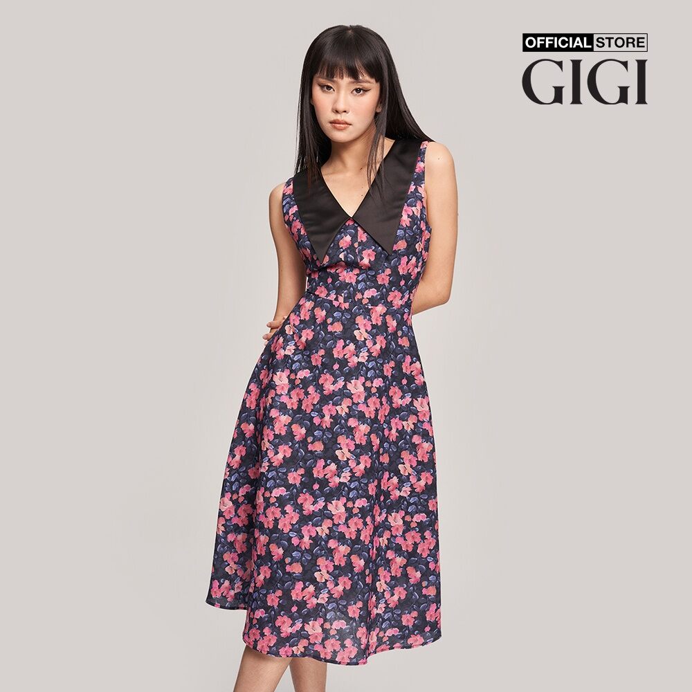 Gigi - đầm midi sát nách cổ bẻ họa tiết hoa thời trang g2102d222133-54