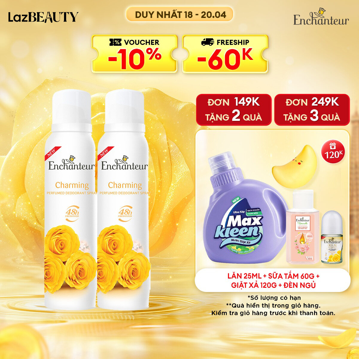 Combo 2 Xịt khử mùi nước hoa Enchanteur Charming 150ml/Chai